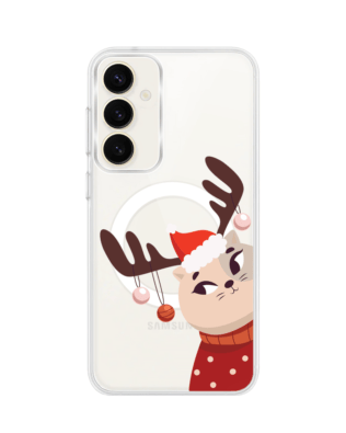 Etui do Samsung Galaxy S23 Plus z MagSafe przeźroczyste, silikonowe Flexi, Kotek przebrany za reniferka