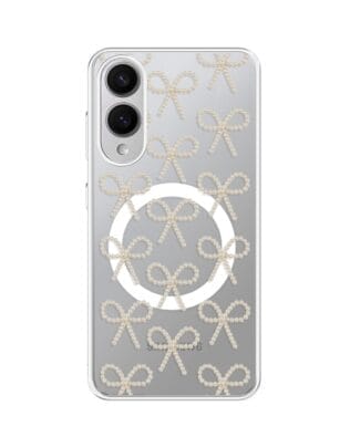 Etui do Samsung Galaxy S25 Edge z MagSafe przeźroczyste, silikonowe Flexi, Przytulne święta, złote kokardki