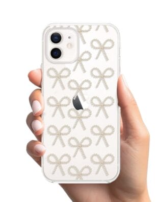 Etui do iPhone 12 przeźroczyste, silikonowe Flexi, Przytulne święta, złote kokardki