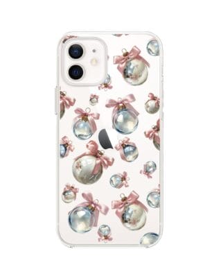 Etui do iPhone 12 przeźroczyste, silikonowe Flexi, Przytulne święta, Pastelowe bombki
