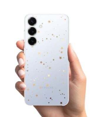 Etui do Samsung Galaxy S25 przeźroczyste, silikonowe Flexi, Zimowa magia, Złote gwiazdki