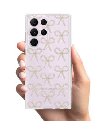 Etui do Samsung Galaxy S23 Ultra przeźroczyste, silikonowe Flexi, Przytulne święta, złote kokardki