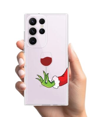 Etui do Samsung Galaxy S23 Ultra przeźroczyste, silikonowe Flexi, Zielony psotnik z lampką wina