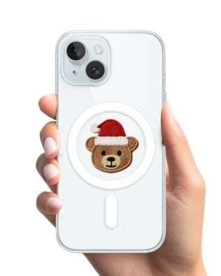 Etui do iPhone 15 z MagSafe przeźroczyste, silikonowe Flexi, Przytulne święta, Miś mikołajek