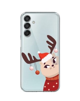 Etui do Samsung Galaxy M15 5G przeźroczyste, silikonowe Flexi, Kotek przebrany za reniferka