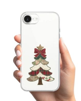 Etui do iPhone 16e przeźroczyste, silikonowe Flexi, Przytulne święta, Kraciasta choinka