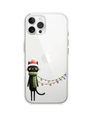 Etui do iPhone 12 Pro Max przeźroczyste, silikonowe Flexi, Przytulne święta, Kot przebrany za elfa