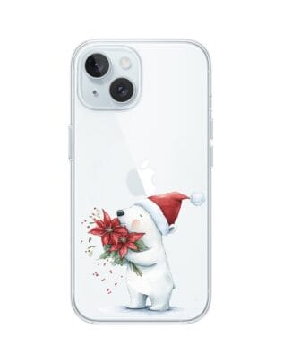 Etui do iPhone 15 przeźroczyste, silikonowe Flexi, Przytulne święta, Miś świąteczny