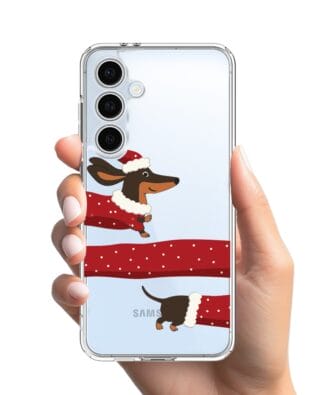 Etui do Samsung Galaxy S24 FE przeźroczyste, silikonowe Flexi, Przytulne święta, świąteczny jamnik