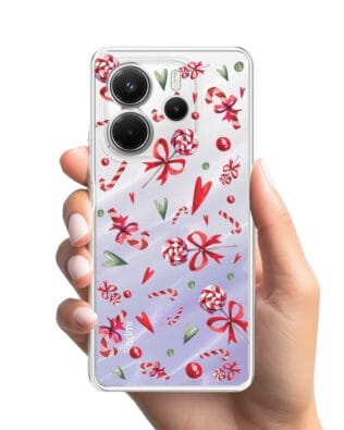 Etui do Xiaomi Redmi Note 14 5G przeźroczyste, silikonowe Flexi, Cukierki świąteczne