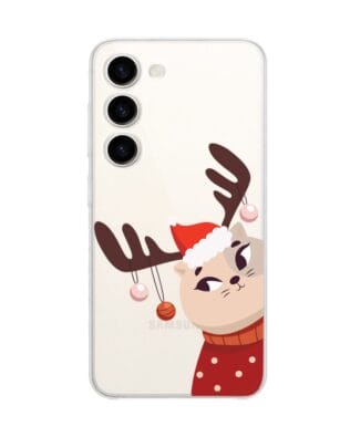 Etui do Samsung Galaxy S23 przeźroczyste, silikonowe Flexi, Kotek przebrany za reniferka
