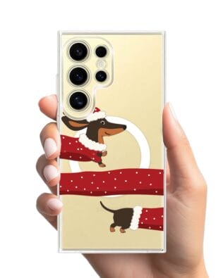 Etui do Samsung Galaxy S24 Ultra z MagSafe przeźroczyste, silikonowe Flexi, Przytulne święta, świąteczny jamnik