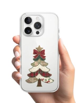 Etui do iPhone 16 Pro Max przeźroczyste, silikonowe Flexi, Przytulne święta, Kraciasta choinka