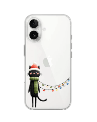 Etui do iPhone 16 przeźroczyste, silikonowe Flexi, Przytulne święta, Kot przebrany za elfa