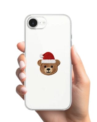 Etui do iPhone 16e przeźroczyste, silikonowe Flexi, Przytulne święta, Miś mikołajek