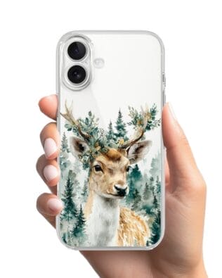Etui do iPhone 17 przeźroczyste, silikonowe Flexi, Przytulne święta, Leśny jelonek