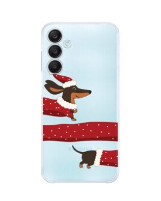 Etui do Samsung Galaxy M35 5G przeźroczyste, silikonowe Flexi, Przytulne święta, świąteczny jamnik