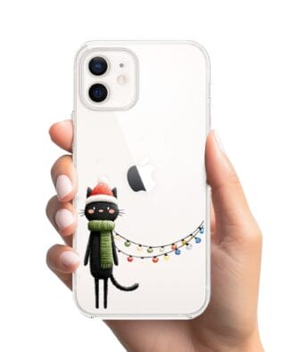 Etui do iPhone 12 przeźroczyste, silikonowe Flexi, Przytulne święta, Kot przebrany za elfa