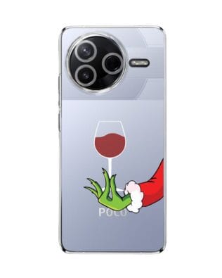 Etui do Xiaomi POCO F7 Pro przeźroczyste, silikonowe Flexi, Zielony psotnik z lampką wina