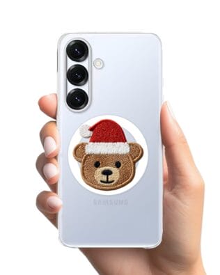 Etui do Samsung Galaxy S25 z MagSafe przeźroczyste, silikonowe Flexi, Przytulne święta, Miś mikołajek