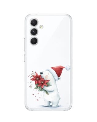 Etui do Samsung Galaxy A54 5G przeźroczyste, silikonowe Flexi, Przytulne święta, Miś świąteczny