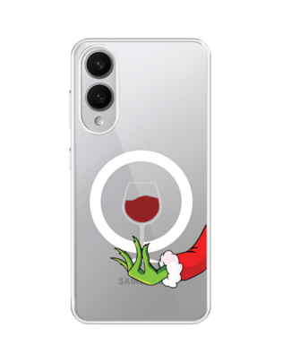 Etui do Samsung Galaxy S25 Edge z MagSafe przeźroczyste, silikonowe Flexi, Zielony psotnik z lampką wina