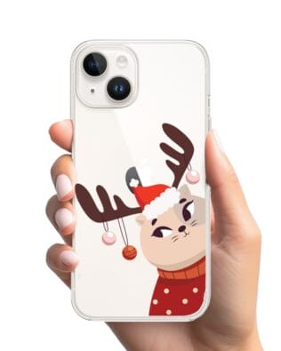 Etui do iPhone 13 Mini przeźroczyste, silikonowe Flexi, Kotek przebrany za reniferka
