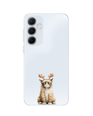 Etui do Samsung Galaxy A55 5G przeźroczyste, silikonowe Flexi, Przytulne święta, Kot który nie chciał być reniferem