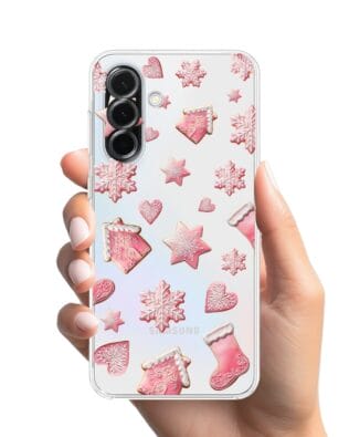 Etui do Samsung Galaxy A36 5G przeźroczyste, silikonowe Flexi, Przytulne święta, Różowe pierniczki
