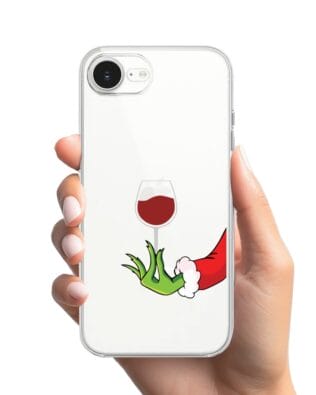 Etui do iPhone 16e przeźroczyste, silikonowe Flexi, Zielony psotnik z lampką wina