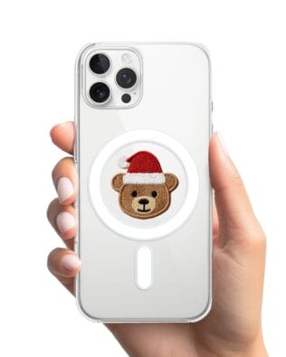 Etui do iPhone 12 Pro z MagSafe przeźroczyste, silikonowe Flexi, Przytulne święta, Miś mikołajek