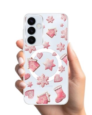 Etui do Samsung Galaxy A35 5G z MagSafe przeźroczyste, silikonowe Flexi, Przytulne święta, Różowe pierniczki