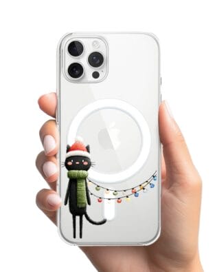 Etui do iPhone 12 Pro z MagSafe przeźroczyste, silikonowe Flexi, Przytulne święta, Kot przebrany za elfa