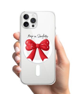 Etui do iPhone 12 Pro z MagSafe przeźroczyste, silikonowe Flexi, Przytulne święta, Czerwona kokarda