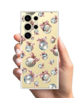 Etui do Samsung Galaxy S24 Ultra przeźroczyste, silikonowe Flexi, Przytulne święta, Pastelowe bombki