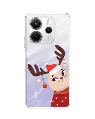Etui do Xiaomi Redmi Note 14 4G przeźroczyste, silikonowe Flexi, Kotek przebrany za reniferka