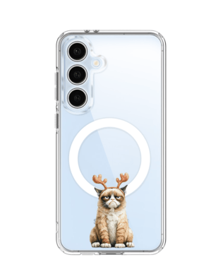 Etui do Samsung Galaxy S24 FE z MagSafe przeźroczyste, silikonowe Flexi, Przytulne święta, Kot który nie chciał być reniferem