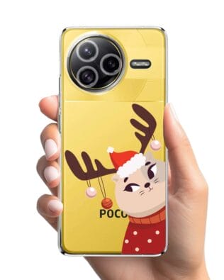 Etui do Xiaomi POCO F7 Ultra przeźroczyste, silikonowe Flexi, Kotek przebrany za reniferka