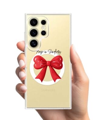 Etui do Samsung Galaxy S24 Ultra z MagSafe przeźroczyste, silikonowe Flexi, Przytulne święta, Czerwona kokarda