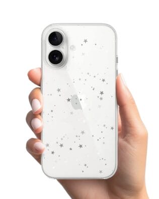 Etui do iPhone 16 Plus przeźroczyste, silikonowe Flexi, Zimowa magia, Szampańskie gwiazdki