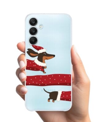 Etui do Samsung Galaxy M35 5G przeźroczyste, silikonowe Flexi, Przytulne święta, świąteczny jamnik