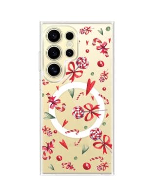 Etui do Samsung Galaxy S24 Ultra z MagSafe przeźroczyste, silikonowe Flexi, Cukierki świąteczne