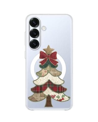Etui do Samsung Galaxy S25 z MagSafe przeźroczyste, silikonowe Flexi, Przytulne święta, Kraciasta choinka
