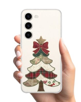 Etui do Samsung Galaxy S23 przeźroczyste, silikonowe Flexi, Przytulne święta, Kraciasta choinka