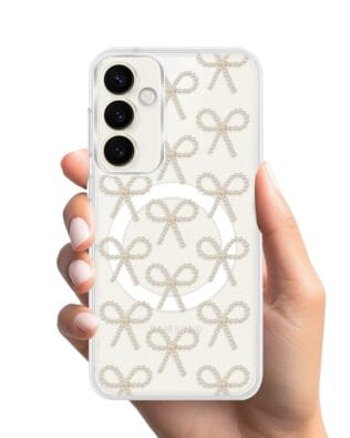 Etui do Samsung Galaxy S23 Plus z MagSafe przeźroczyste, silikonowe Flexi, Przytulne święta, złote kokardki