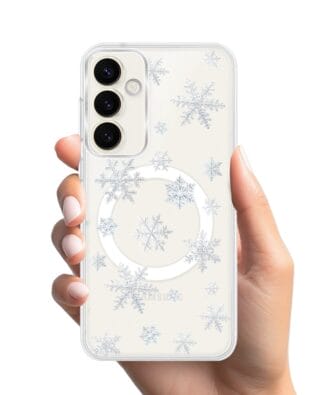 Etui do Samsung Galaxy S23 z MagSafe przeźroczyste, silikonowe Flexi, Zimowa magia, Delikatne płatki śniegu