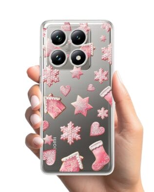 Etui do Xiaomi 14T przeźroczyste, silikonowe Flexi, Przytulne święta, Różowe pierniczki