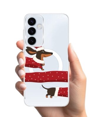 Etui do Samsung Galaxy A55 5G z MagSafe przeźroczyste, silikonowe Flexi, Przytulne święta, świąteczny jamnik