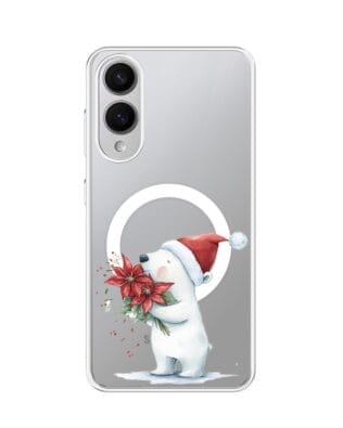 Etui do Samsung Galaxy S25 Edge z MagSafe przeźroczyste, silikonowe Flexi, Przytulne święta, Miś świąteczny