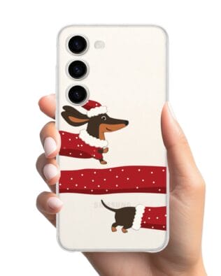 Etui do Samsung Galaxy S23 Plus przeźroczyste, silikonowe Flexi, Przytulne święta, świąteczny jamnik